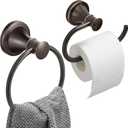 Hoimpro Oil Rubbed Bronze Towel Ring Toilet Paper Holder, Double Bathroom Hardware Set Fixtures Toilet Roll Tissue Holder, Hand Towel Bar Towel Rack Rv Accessories, Sus304 Stainless Steel, Wall Mount