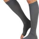 MGANG 20-30 mmHg Compression Stocking for Men and Women, Medical Compression Socks, Knee High Length, Open Toe, for DVT, Varicose Veins, Relief Shin Splints, Edema, Gray Small