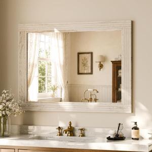 Rectangular Wall Mirror 30" x 40", Solid Wood Frame Bathroom Mirror, White