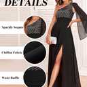 Women's Formal Evening Gowns Dress Long One Shoulder Sparkly Sequin Chiffon Split Cocktail Wedding Guest Ball Dresses (Black, XL)