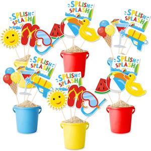 Bessmoso Splish Splash Party Decorations 24 PCS Beach Centerpiece Sticks Table Toppers Birthday Decor Beach Balls Party Favors Hawaiian Summer Pool Party Supplies Beach Party Decorations