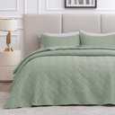 Love's cabin Quilts for Queen Bed Sage Bedspreads Bedding Set - Summer Lightweight Bedspread Comforter - Wave Pattern Bedding Coverlet for All Season - 3 Pieces (1 Quilt, 2 Pillow Shams)
