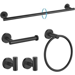 TURS Matte Black Bathroom Hardware Set 5 Piece, SUS304 Stainless Steel Bath Towel Bar Set, 24 Inch Bathroom Accessories Kit Wall Mounted