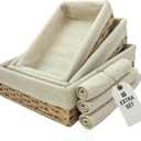 CT SUN Woven Storage Baskets for Shelves, 3-Piece Shallow Paper Rope Bins with 2 Sets of Liners (Cream & Daisy Print), Wicker Style Trays for Pantry, Bathroom, Kitchen Counter, Bread & Nursery