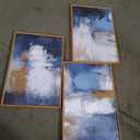 HOURIA 3Pcs Large Abstract Navy Blue Framed Canvas Wall Art Set(16"x24"),Minimalist Modern Blue Grey White Wall Decor,Neutral Blue Toned Color Block Shapse Art Print for Living Room Bedroom Office