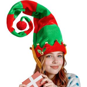 Giggling Getup Unisex Christmas Hat, Elf Red and Green Stripes Hats for Adults, Warm for Christmas Party Gifts