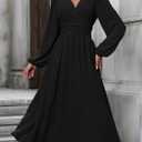 Womens Long Sleeve Dresses Maxi Wedding Guest Dresses (Black, XL)