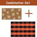OJIA 2PCS Fall Door Mat Combo Set Halloween Doormat, 3'x5' Black and Orange Buffalo Plaid Rug and Imitation Coir Fall Doormat, Autumn Welcome Mat Outdoor Porch Decor Thanksgiving Front Door Mats