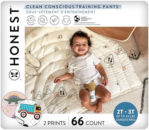 The Honest Company Clean Conscious Training Pants for Sensitive Skin | Hypoallergenic, Fragrance Free | Rompin' & Stompin' + Diggin' It | Size 2T/3T (up to 34 lbs), 66 Count