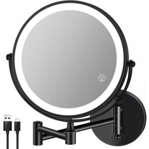 8.5'' Lighted Makeup Mirror with Magnification, Double Sided Dual Touch 1X/10X Magnifying Mirror with Lights 360Swivel Bathroom Mirror with Extendable Arm, Black