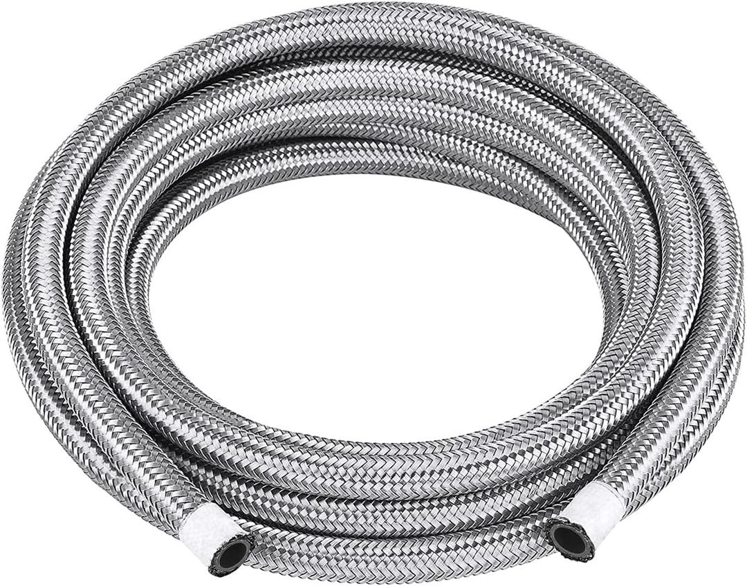 Universal 6AN CPE Fuel Line Hose 3/8", 10FT AN6 Stainless Steel Braided Fuel Line Oil/Gas/Fuel Hose, Not for PTFE/E85 - Sliver (Silver)