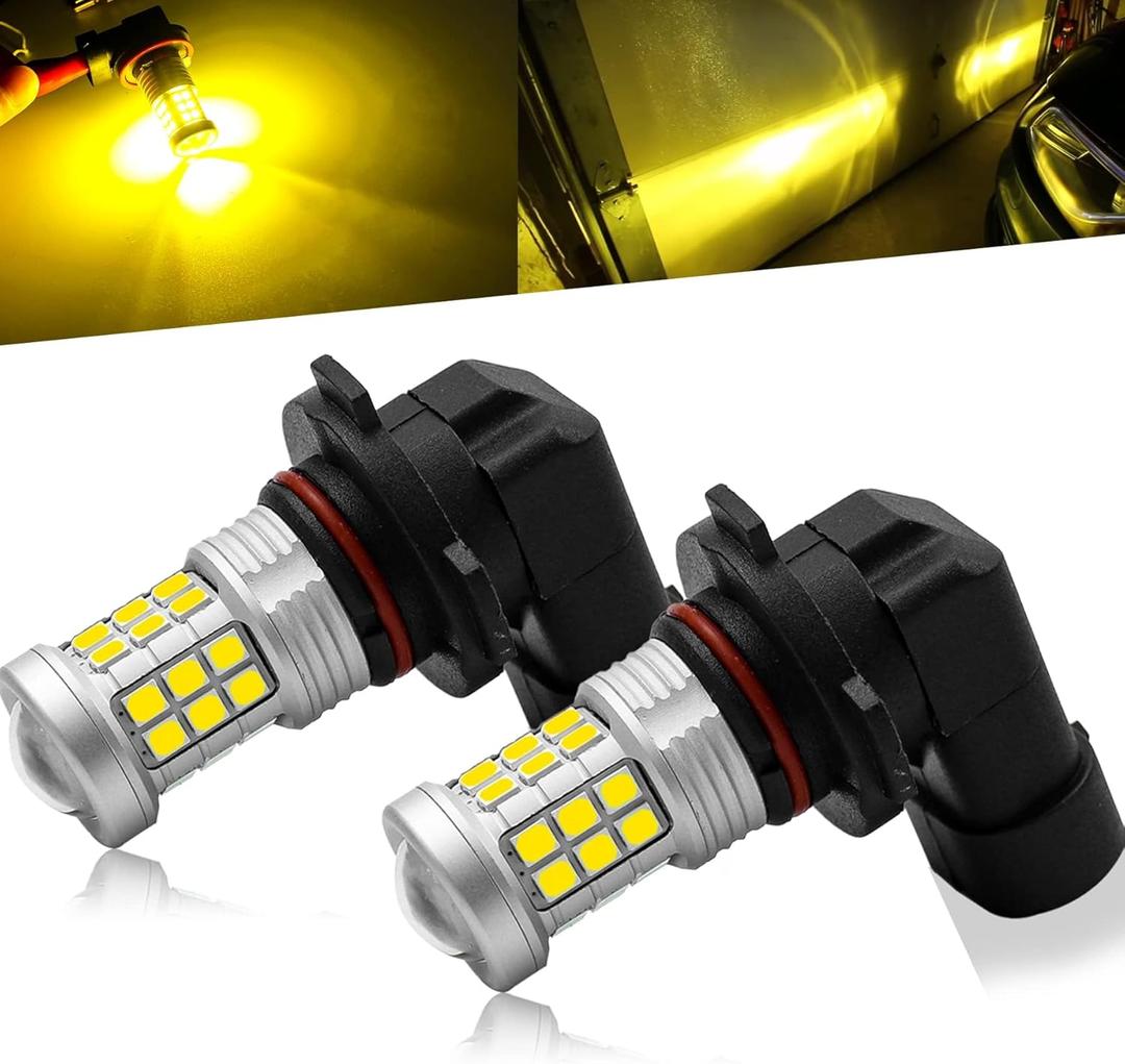 Super Bright 3000lm 9145 H10 LED Fog Lights Bulbs DRL High Power 3030 Chips with Projector Lens Replacement for Cars Trucks, Golden Yellow