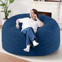 5FT Bean Bag Chair,Giant Bean Bag Chairs for Adults,Big Bean Bags with Memory Foam Filled, Large Beanbag Chairs with Chevron Plush Cover-Blue, 5FT-50"x50"x24"