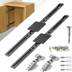 Pisman Pocket Door Slides 20 inch 2 PCS and Pocket Door Hardware for Inset and Cabinet Door, Disappearing and Hidden The Slides and The Hinges.