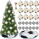 Syhood 26 Pcs Soccer Christmas Decor Set Include 12 Sports Ball Ornaments 36'' Print Christmas Tree Skirt 12 Wooden Mini Sports Ornaments and Rope for Home Xmas Holiday Party
