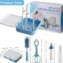 6 in 1 Baby Traveling Set Includes Straw Cleaner, Silicone Brush, Nipple Brush, Soap Dispenser, Drying Rack + Tray and Bottle Clip, Brush Washer, Newborn Essentials, Girl and Boy Gifts, Bule