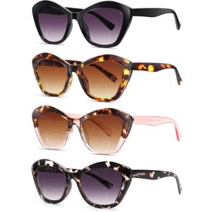 LADEESSE 4 Pack Bifocal Reading Sunglasses for Women Fashion Cateye Sun Readers Outdoor Reading Glasses UV400 +1.75Protection