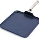 Blue Diamond 11" Nonstick Square Griddle Pan, Non Toxic PFAS-Free Diamond Ceramic, Dishwasher & Oven Safe, Even Heating, Metal Utensil Safe, Warp Control, Blue