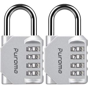 Puroma 2 Pack Combination Lock for Locker 4 Digit Outdoor Waterproof Padlock for School, Gym, Sports, Fence, Toolbox, Gate, Case, Outdoor, Hasp Storage, Cabinets (Silver)