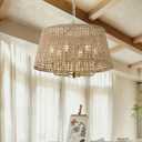 20" Rattan Large Boho Chandelier Ceiling Light Fixture, 6-Light Farmhouse Wicker Hand-Woven Chandelier Rattan Ceiling Pendant Light Fixture for Dining Room Bedroom Hallway Kitchen Island(Gold)