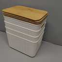 4 Packs Storage Bins with Bamboo Lids - Plastic Storage Containers with Lids Stackable Storage BoxStorages Baskets for Organizing Desktop Closet Playroom Classroom Office,White