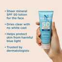 Blue Lizard Sheer Face Mineral SPF 50 Sunscreen Lotion, 100% Mineral Formula, Blue Light Protection, Lightweight, No White Cast, Nourishes and Hydrates, Paraben-Free, Fragrance-Free, 1.7 fl oz