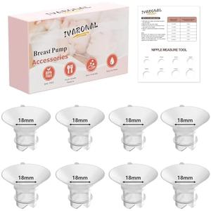 8pcs 18mm Upgraded Flange Insert Compatible with Momcozy M9/M6/M5/V1 pro/V2 pro/S12 pro Pumps, Fit for Spectra/Medela/eufy/TSRETE/Elvie/Lansinoh Breast Pumps,Flange Sizing Kit Silicone Flange Insert