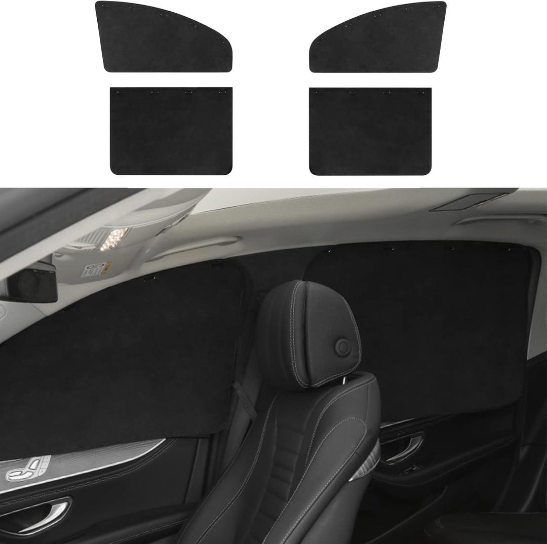 Car Side Window Sun Shades Curtains, Suction Cup Hanging Retractable Blackout Suede UV Protection Privacy Sunshades Sedan SUV Van Truck Accessories for Sleeping Camping(Black, Front&Back 4pcs)