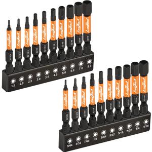 toolant Impact Hex Head Allen Wrench Drill Bit Set 20pcs (Metric&SAE), 1/4 Hex-Shank S2 Steel Hex Bits Set, CNC Machined Tips with Magnetism, 2 Long with Storage Box