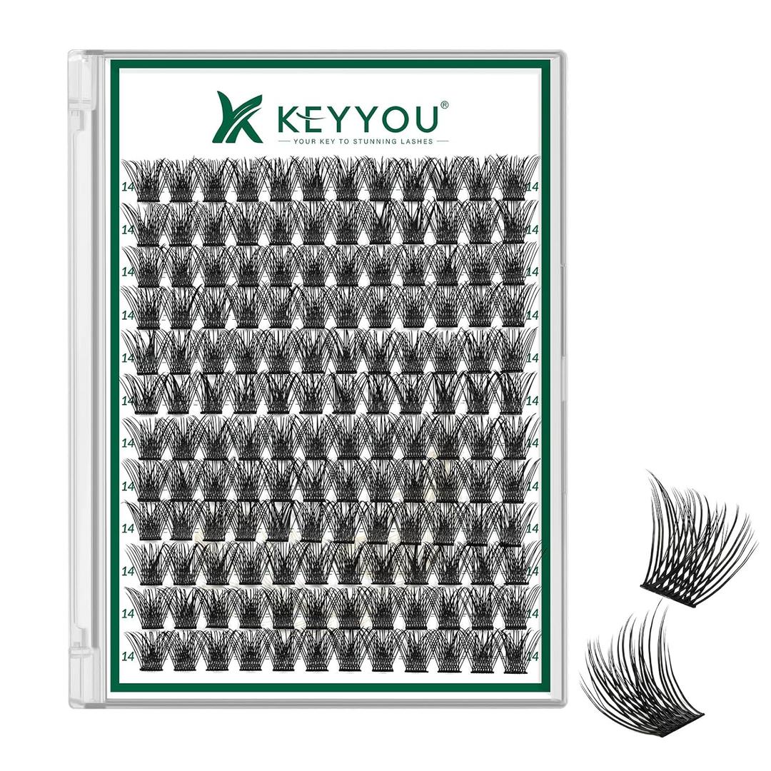 Lash Clusters 144pcs Individual Lashes D Curl 14mm Eyelash Clusters KEYYOU Air Touch Cluster Lashes Super Lightweight Soft Wispy Comfortable Easy DIY at Home(Air01-D-14mm)