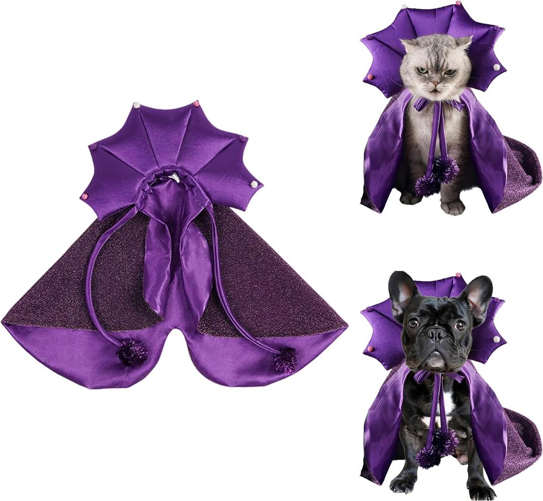 Dog Cat Witch Cape,Wizard Cloak Halloween Costume for Dogs Cats,Pet Witch Cape Halloween Costume,Dog Cat Vampire Cloak Cosplay Outfit (One Size)