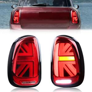 LED Union Jack Tail Lights for Mini Coop-er Countryman R60 2010-2016, Red Taillight Rear Lamps Assembly w/Sequential Turn Signal, Red Lens