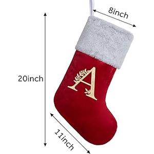 Beyond Your Thoughts 1 Pack Initial Monogram Christmas Stockings Personalized Human Durable Christmas Mistletoe Ornament Bag for Family Decorations Green Letter A
