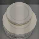 U-QE 100 Pieces Ivory Plastic Plates for Party - Ivory Disposable Plastic Plates - Heavy Duty Disposable Platos Including 50 Dinner 10 '' & 50 Dessert 7.5 '' for Christmas