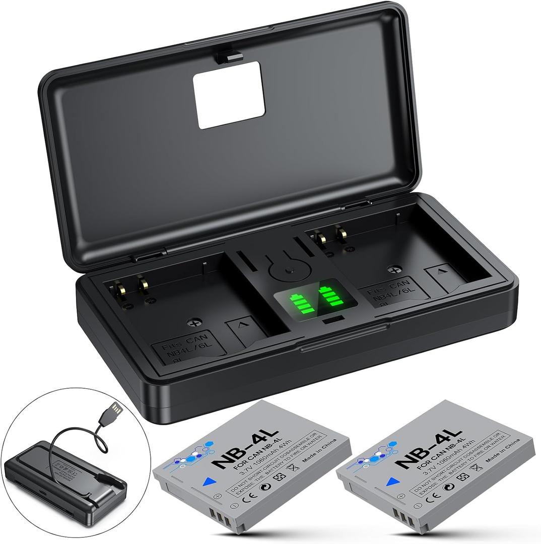 NB-4L Battery (2 Pack) and 2-Channel USB Charger for Canon PowerShot ELPH 100 HS, 300 HS, 310 HS, 330 HS, SD1000, SD1100 is, SD1400 is, SD200, SD300, SD450, SD600, SD750, SD780 is, SD960 is, SD940 is