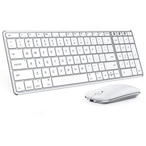seenda Bluetooth Keyboard and Mouse Combo for Mac, SKM64-2 Rechargeable Slim Wireless Keyboard Mouse Compact, 3 Multi-Device Connection, Compatible for Mac, MacBook Pro/Air, iPad, White Silver
