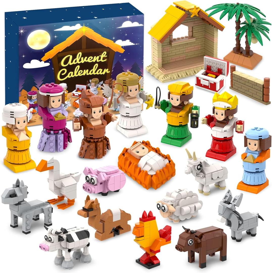 Advent Calendar 2025 Kids 24 Days Nativity Building Blocks Set Christmas Gifts Countdown Calendar, Stocking Stuffer Building Toys for Kids, Boys, Girls, Teen & Adults Ages 6+