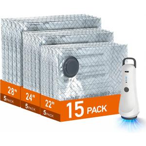 15 Pack Travel Vacuum Storage Bags, 4500Pa Wireless Electric Pump | Compression bags, space saver for backpack & suitcase; ideal gift for travel lovers for business and outdoor trips