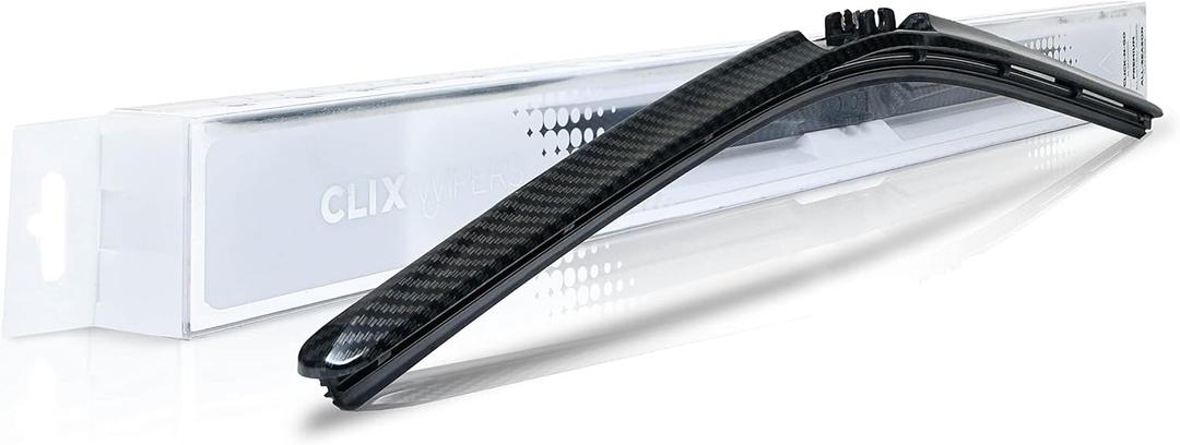 Clix Wipers - 16" Black Carbon Fiber Automotive Replacement Wiper Blade (Pack of 1) Universal Clip On All-Weather Flex Frame Windshield Wiper (16" (Pack of 1))