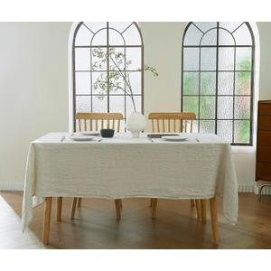 100% French Flax Linen Tablecloths Rectangle 120Lx60W Inch for Dinners, Parties, Easter, Halloween, Camping, Stone Washed, Textured, Machine Washable, 10-12 Sets (60''x120'', Natural Linen)