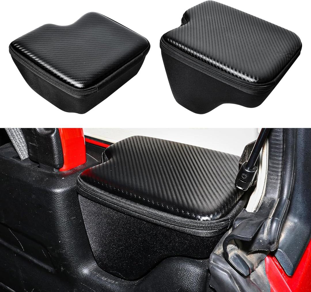 RBR Wheel Well Storage Bin Rear Trunk Organizer Tool Box Compatible with 2018-2023 Jeep Wrangler JL 4 Door 4XE Accessories Cargo Bag, 2 Pack Right Left, Carbon Fiber, With Lid and Zipper