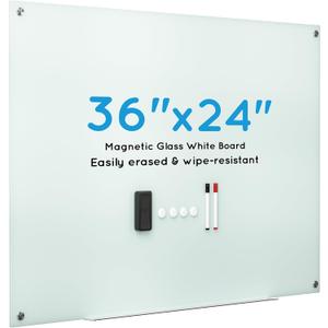 VUSIGN 36" x 24" Glass Whiteboard, Magnetie Dry Erase Board of Frameless, Minimalist Style Glass White Board for Wall, Office, Home, School