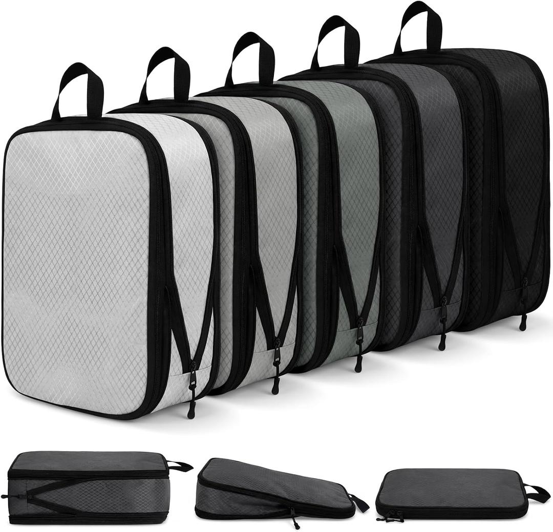 5 Pack Compression Packing Cubes for Travel Space Saving Cubes Luggage Organizer for Suitcase(Mixed Gray,M)
