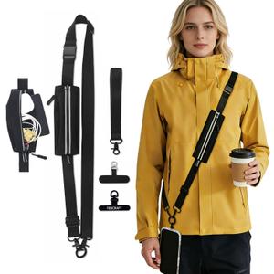 Cell Phone Lanayrd Crossbody,Clip and Go Strap for Phone with Wallet Crossbody,Adjustable Anti-Theft Mobile iPhone Shoulder Straps,Ideal For Travel, Concerts, And Daily Commuting,Black