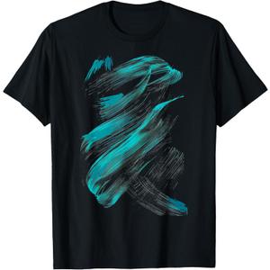 Turquoise And Black Swirl Design T-Shirt, XL
