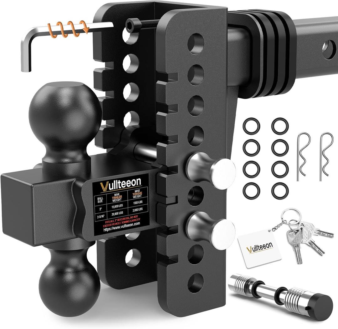 Adjustable Trailer Hitch, Drop Hitch for 2 Inch Receiver, 6" Drop/Rise, (2" & 2-5/16") Ball Hitch for Truck, 20000 LBS GTW, Slot-Fit & Anti-Rattle Design Trailer Hitches, Anti-Theft Pin