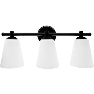 3-Light Black Bathroom Vanlity Light Over Mirror, Bathroom Light Fixtures with Frosted Glass Shade, Modern Wall Sconce Lighting, E26 Socket (Bulbs Not Included)