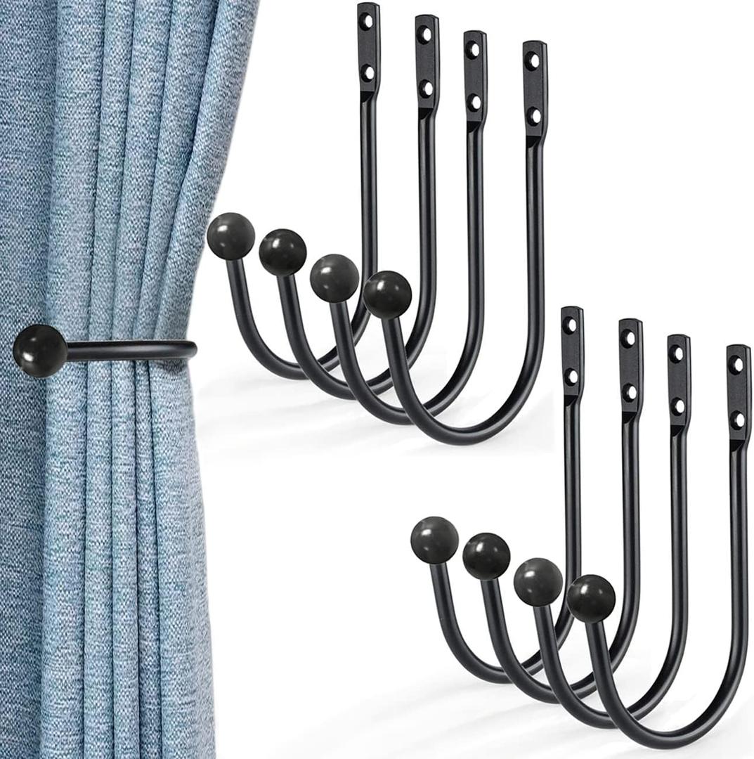 Meetart Decorative Curtain Drapery Holdbacks, Curtain Tiebacks Simple Vintage Rustic Style Decor8 Pack, BlackCome with Screws