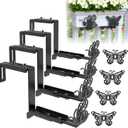 Planter Box Bracket,4 Pcs Adjustable Window Box Brackets with Bee & Butterfly Shape for Deck Railing,Heavy Duty Flower Box Stand Bracket for Balconies, Fences, and Gardens