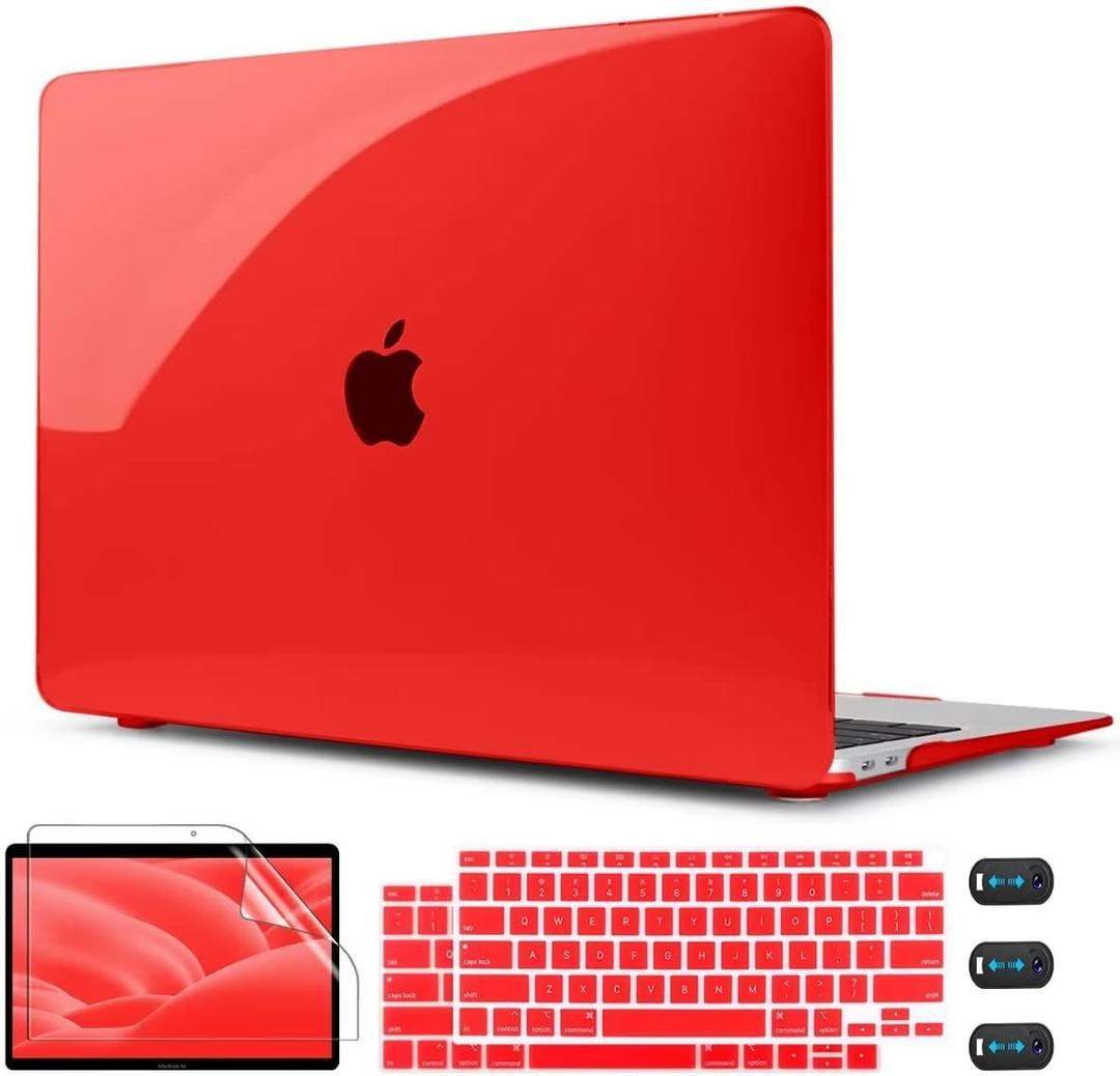 CISSOOK Compatible with MacBook Air 13 inch Case Red 2021 2020 2019 2018 Model A2337 M1 A2179 A1932, Hard Shell Case with Keyboard Cover for M1 Mac Air 13-inch with Touch ID 2021-2018 Release, Red